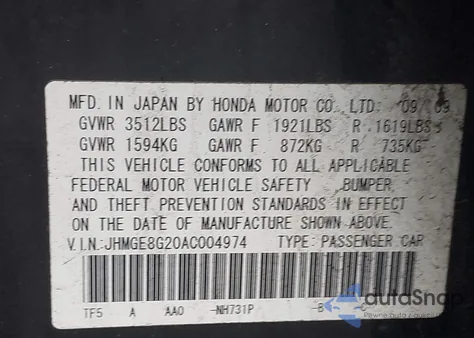 2010 Honda Fit z USA, uszkodzony, nr VIN JHMGE8G20AC004974